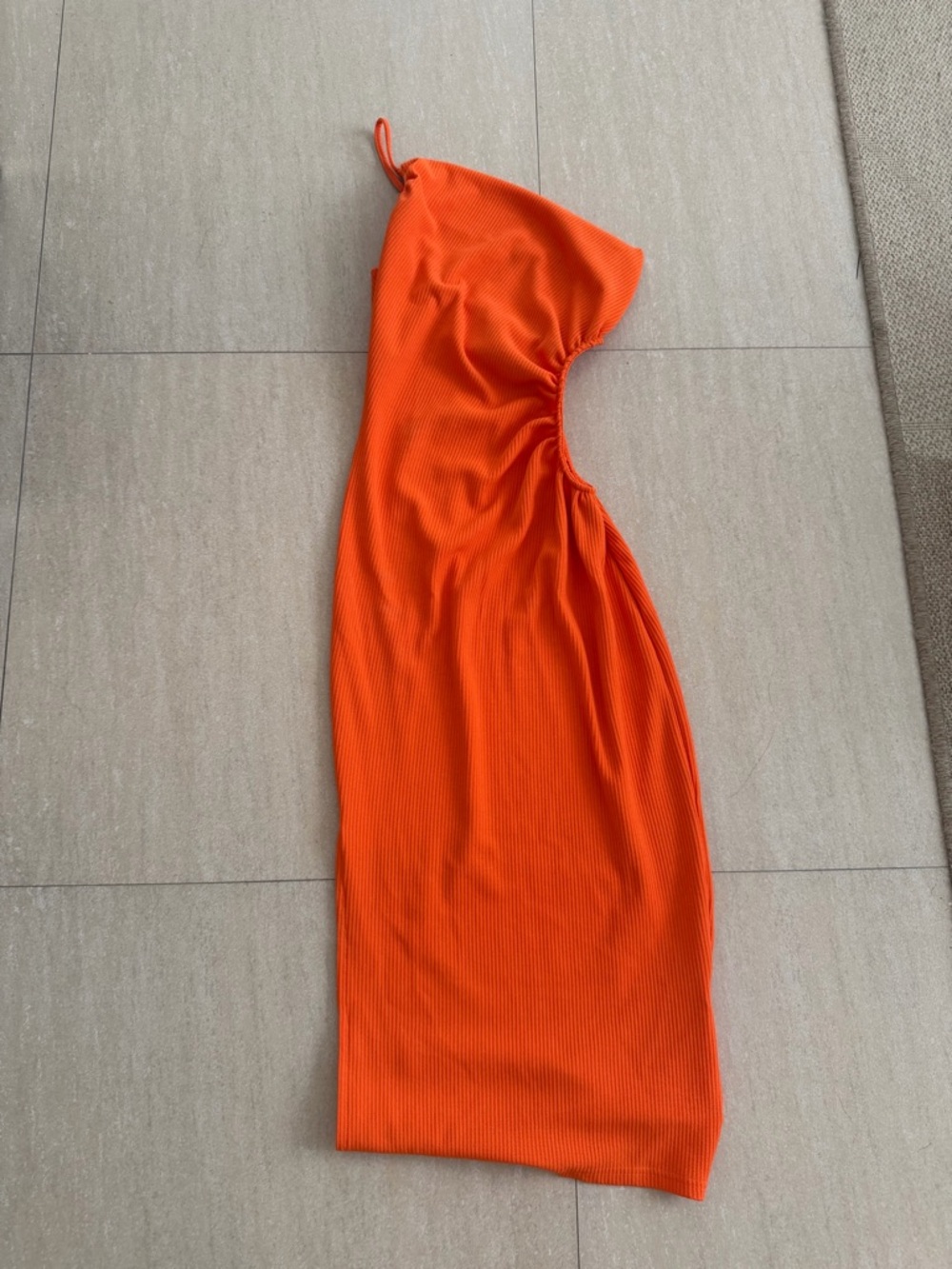 SHEIN Vibrant Orange One-Shoulder Cutout Midi Dress